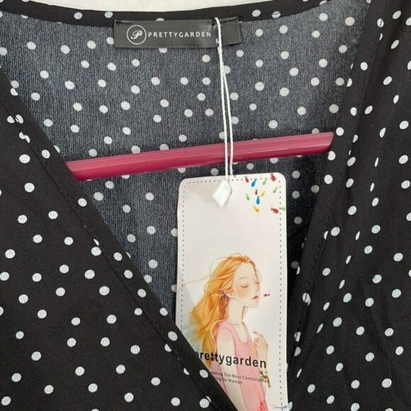 Pretty Garden Maxi Wrap Dress NWT Ruffle Hem, Black with White Polka Dots Medium - Picture 5 of 9